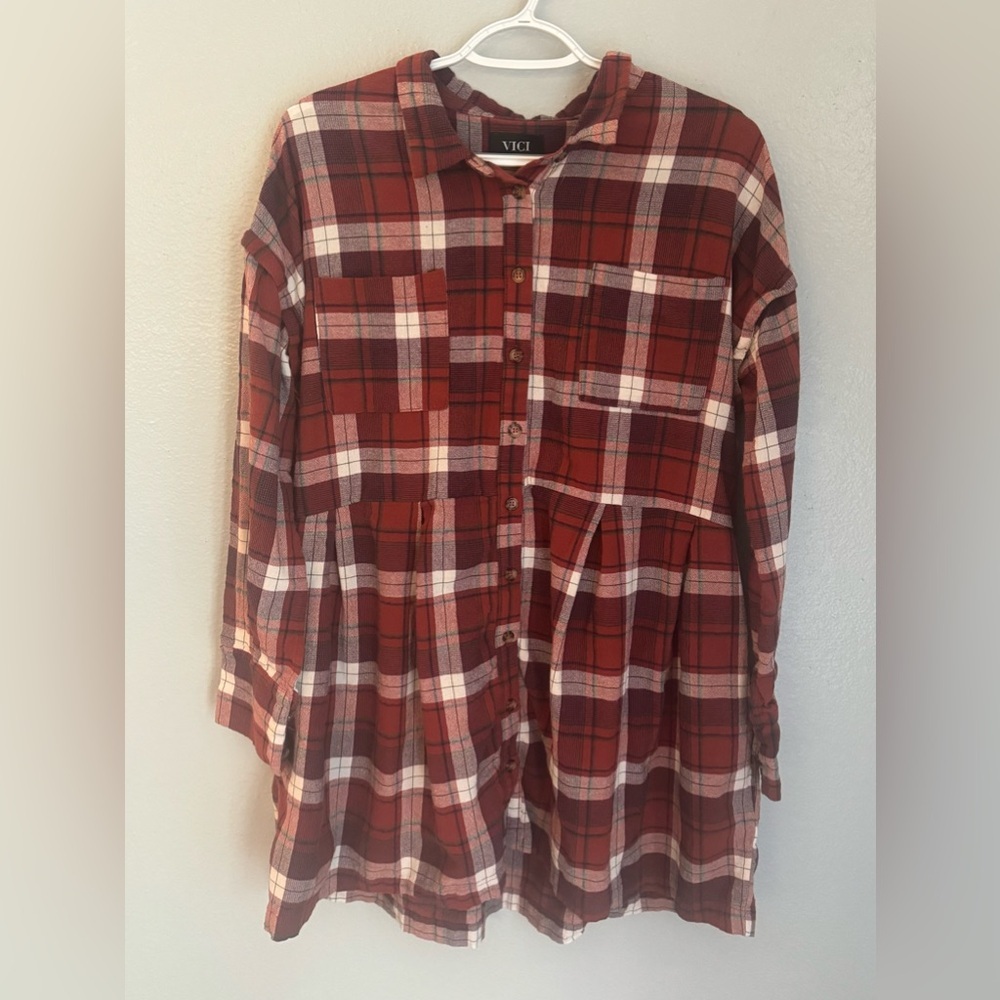 Vici Red Plaid Cotton Dress with Pockets Size Medium - Picture 3 of 9